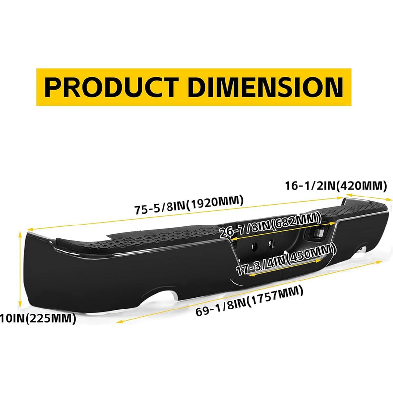 KUAFU Rear Step Bumper Assembly Compatible with 2009-2022 Dodge RAM 1500 W/Dual & license lamp W/O Sensor Holes Replacement For CH1103123 Two Packages LYAM-364S-2A+LYAM-364S-2B