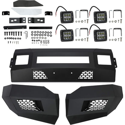 ALMULOO Front & Rear Bumper Compatible With 2011-2016 Ford F250 F350 with 6 LED Lights Bumper Assembly Black Steel Powder Coated