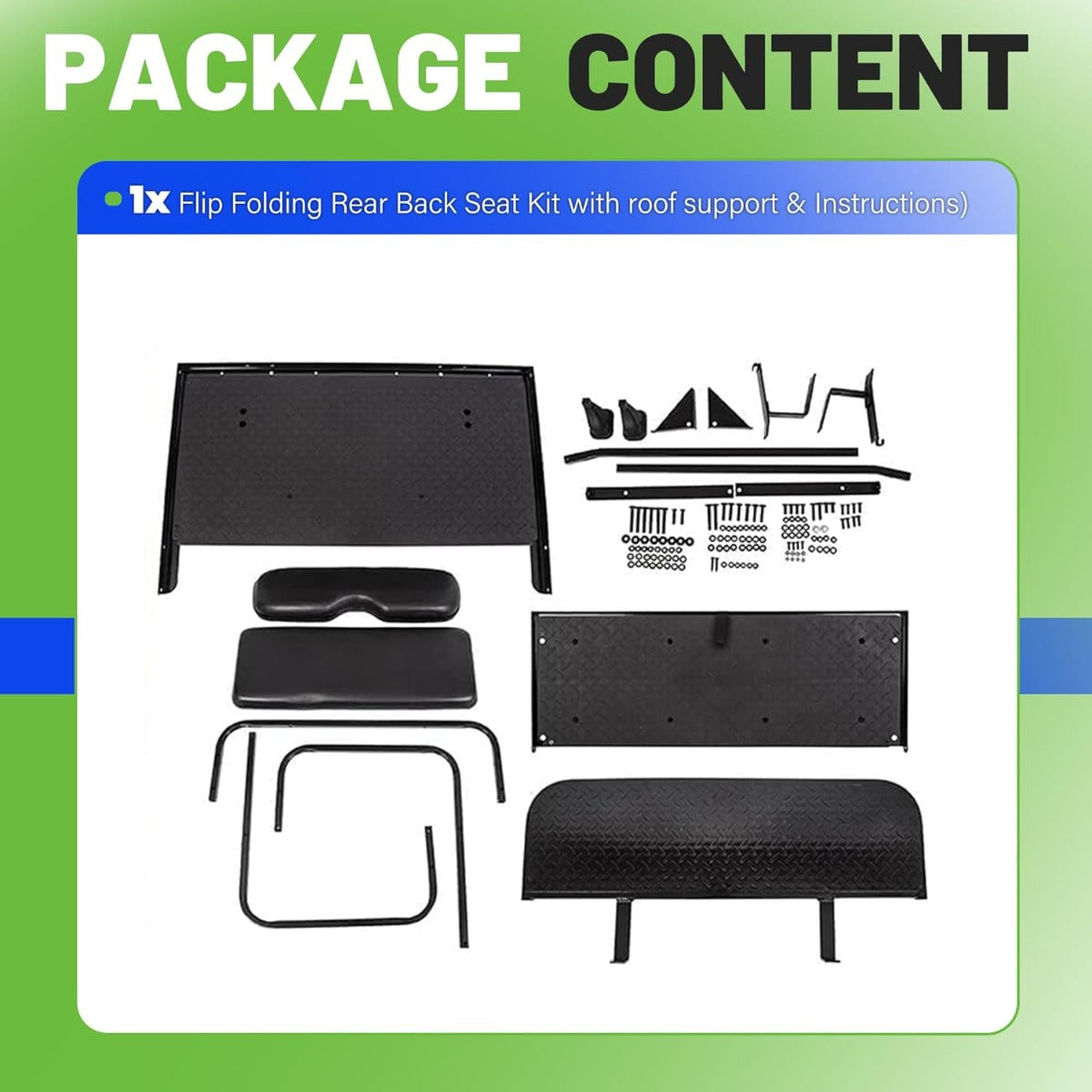 Flip Folding Rear Back Seat Kit Compatible with 2004 and Up Club Car Precedent/Tempo/Onward Gas or Electric Models Golf Cart Flip Rear Seat Kit Fold Down Black LYA-098SA+LYA-098SB