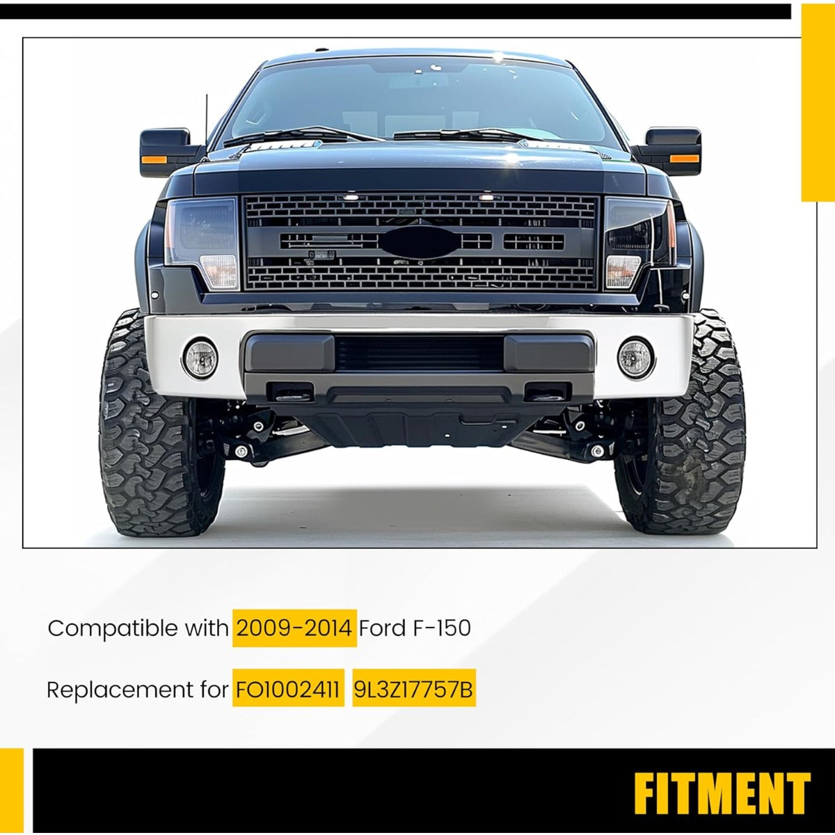 Front Bumper Face Bar Compatible with 2009-2014 Ford F150 F-150 w/Fog Light Holes Replacement for FO1002411 9L3Z17757B Chrome Steel Silvery 3Pcs