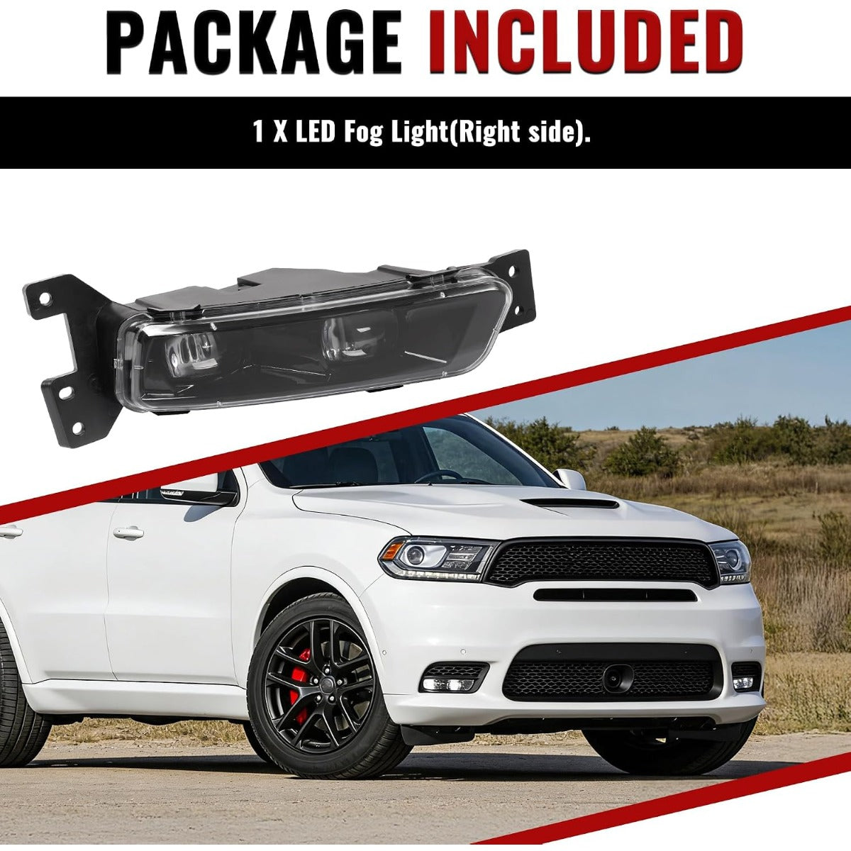 HECASA LED Fog Light Passenger Side Compatible with 2014-2023 Dodge Durango 2017-2022 Jeep Grand Cherokee Replacement for CH2593159 68275510AC Front Bumper Fog Lamp Clear Lens Right