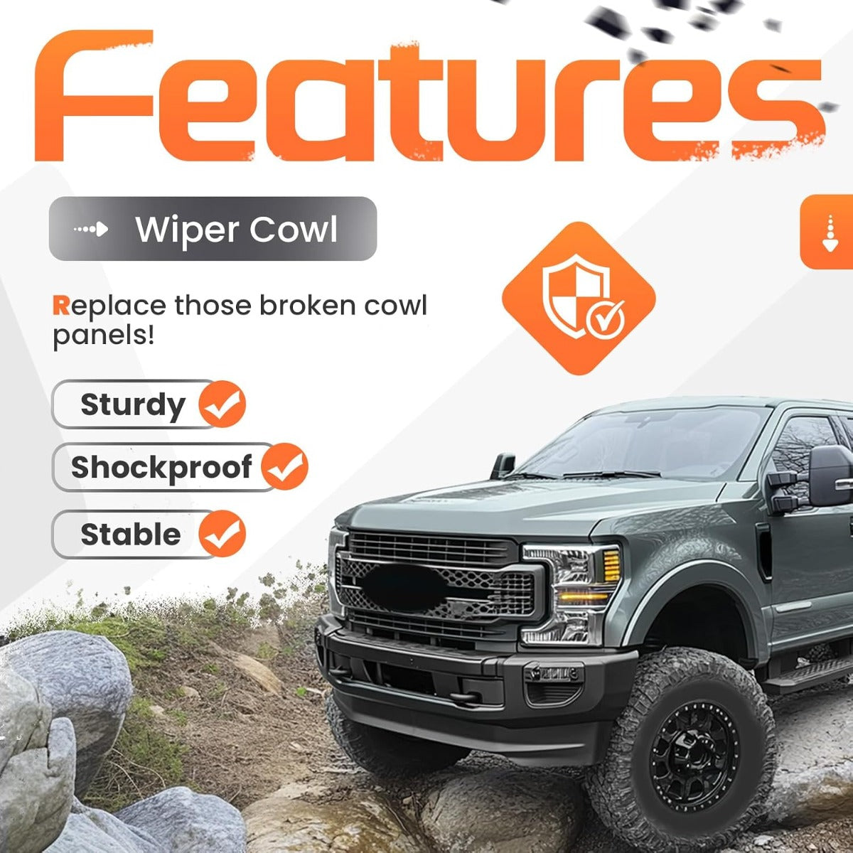 Windshield Wiper Cowl Panel Grille Compatible with 2017-2022 Ford F-250 F-350 F-450 F-550 Super Duty Replacement for HC3Z-25022A69-AC HC3Z-25022A68-AB Front Window Cover Insert Panel Left&Right
