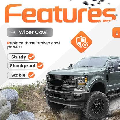Windshield Wiper Cowl Panel Grille Compatible with 2017-2022 Ford F-250 F-350 F-450 F-550 Super Duty Replacement for HC3Z-25022A69-AC HC3Z-25022A68-AB Front Window Cover Insert Panel Left&Right