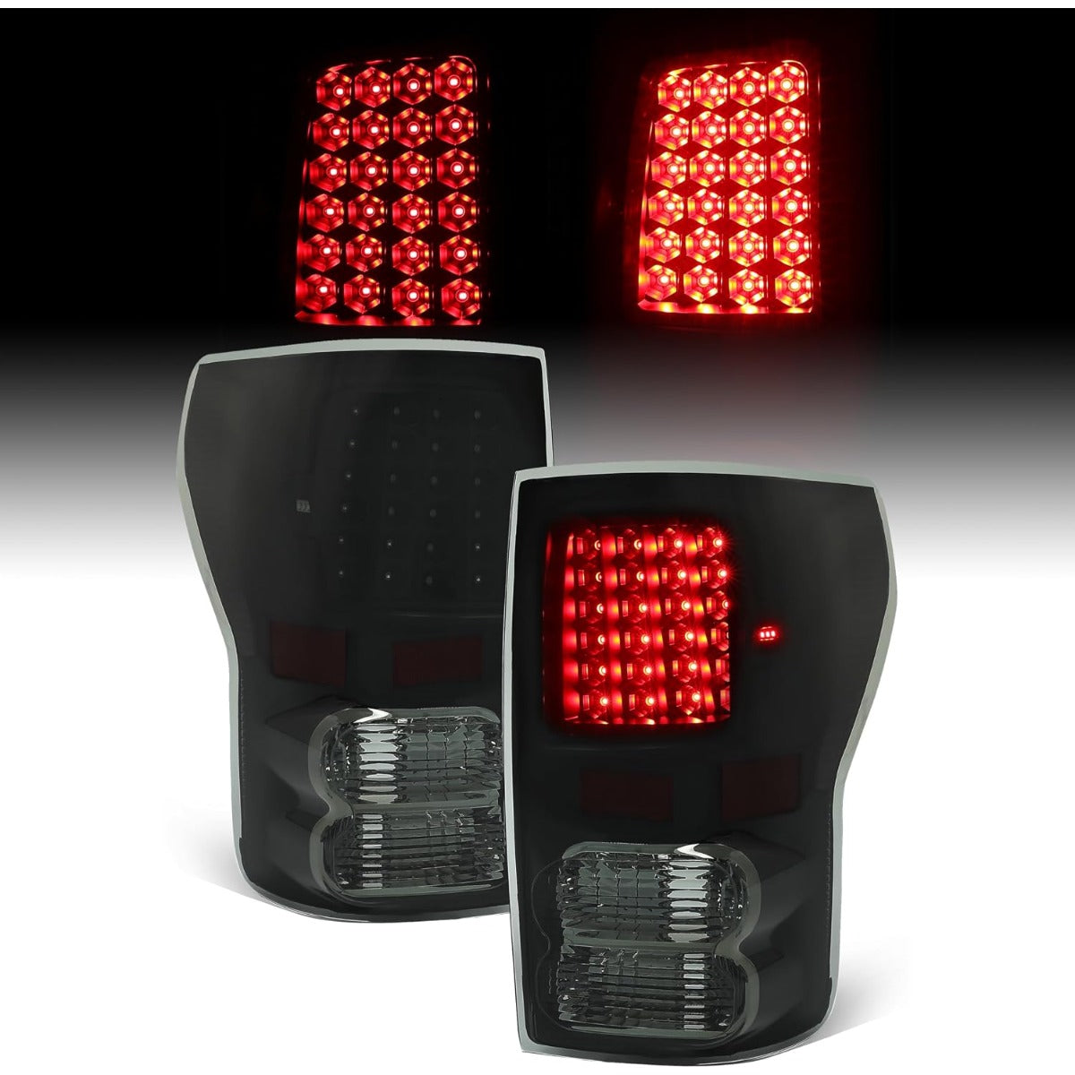 HECASA Tail Lights Compatible with 2007-2013 Toyota Tundra Pickup Truck LED Rear Brake Tail Lamps Assembly Driver and Passenger Side (Smoke Lens Black Housing)