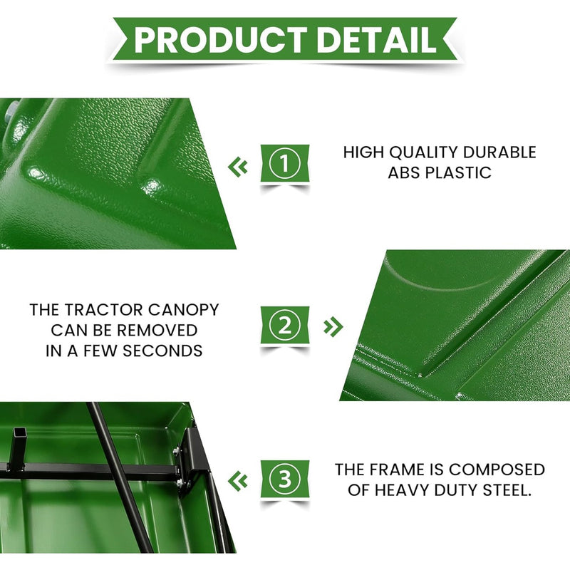Kojem Green Tractor Canopy Compatible with John Deere Compact Utility Tractors with rops 34" Wide or Less. Fit 1 1/2" x 3", 2" x 2" or 2" x 3" ROPS Sun Shade Canopy with Bracket 35" W x 40" L