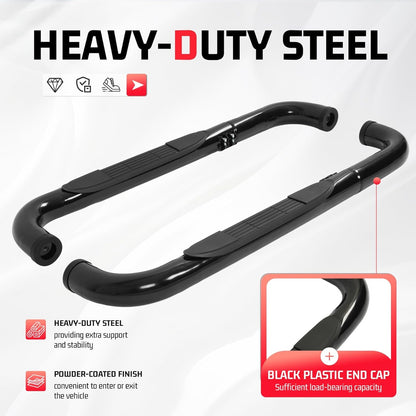 ALMULOO Pair Side Steps Compatible with 1998-2011 Ford Ranger Regular/Standard Cab Running Boards Step Bars Steel+Plastic Powder Coated Black Left + Right Side