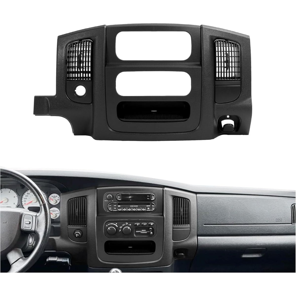 Dashboard Radio Panel Compatible with 2002-2005 Dodge Ram 1500 2500 3500 Replacement for 5GV52TRMAB ABS & PP Plastic Textured Black