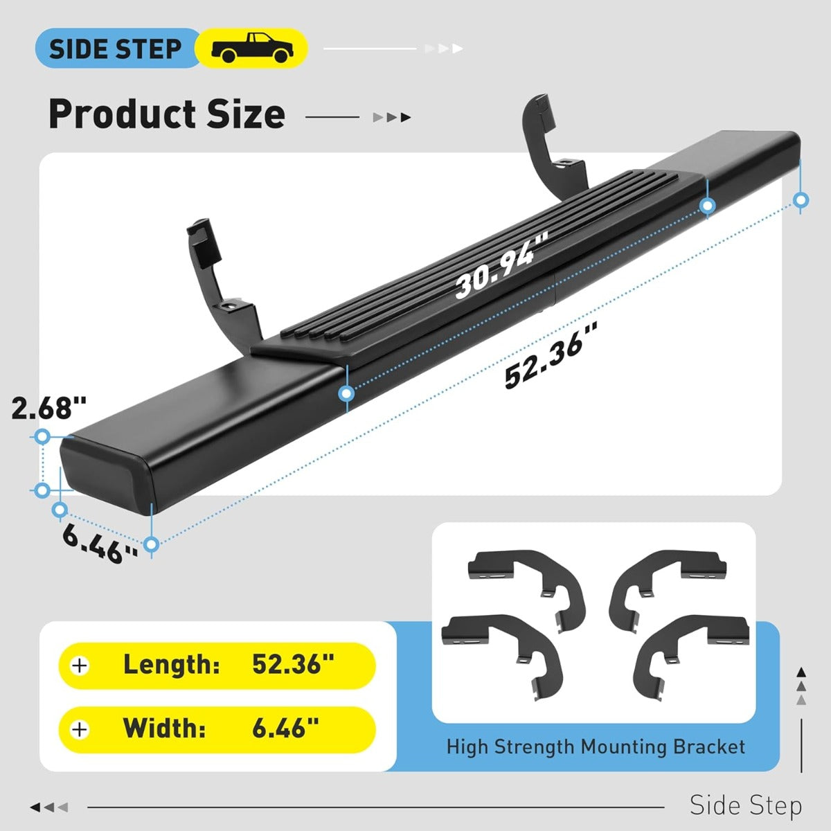 Running Board Side Step Compatible with 2019-2025 Chevrolet Chevy Silverado & GMC Sierra 1500 2500 HD 3500 HD Regular Cab 6" Step Bars 450LBS Black
