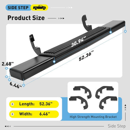 Running Board Side Step Compatible with 2019-2025 Chevrolet Chevy Silverado & GMC Sierra 1500 2500 HD 3500 HD Regular Cab 6" Step Bars 450LBS Black