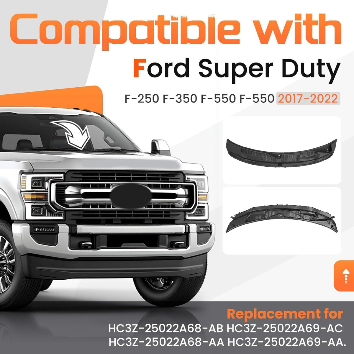 Windshield Wiper Cowl Panel Grille Compatible with 2017-2022 Ford F-250 F-350 F-450 F-550 Super Duty Replacement for HC3Z-25022A69-AC HC3Z-25022A68-AB Front Window Cover Insert Panel Left&Right