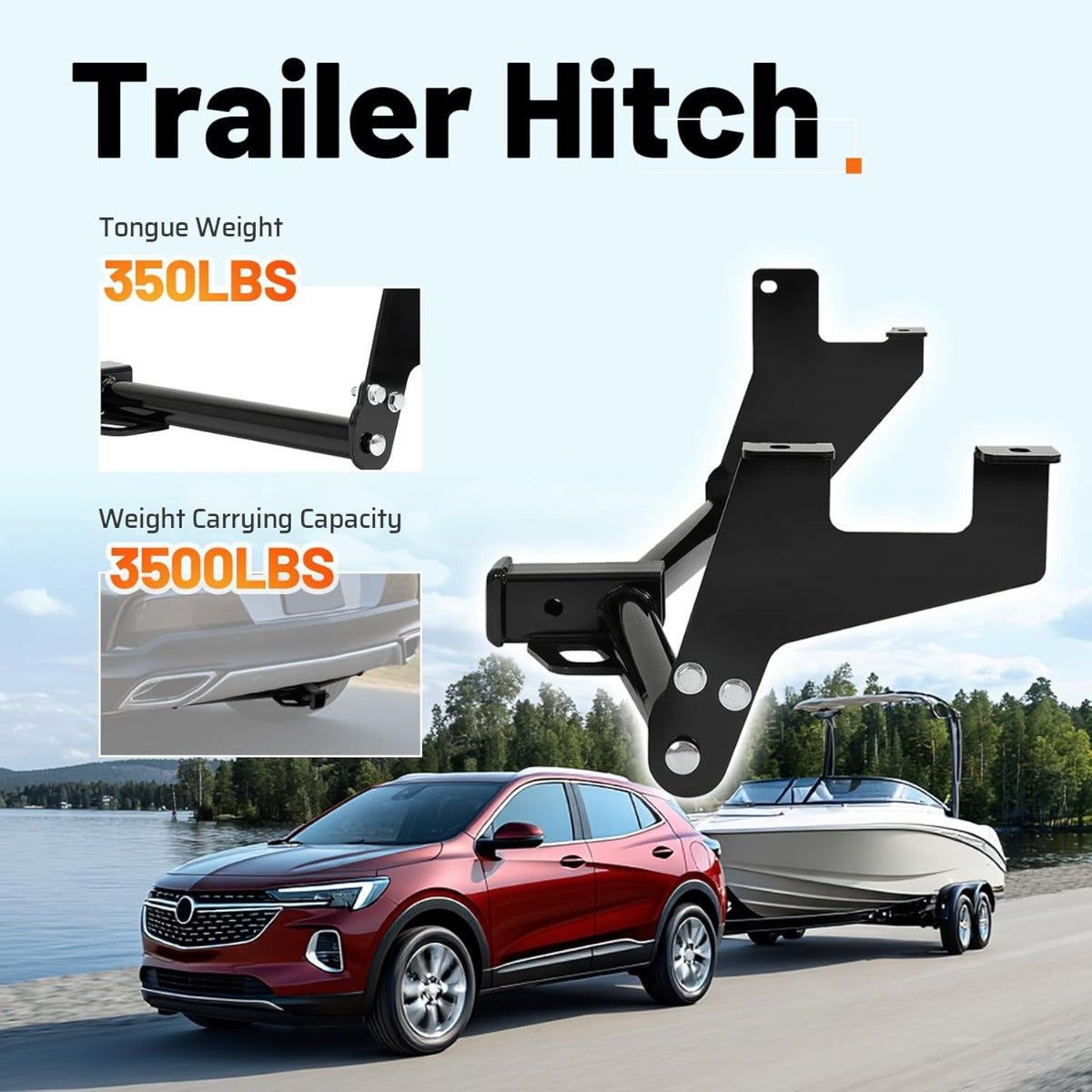 Class 3 Rear Trailer Hitch, 2 Inch Square Receiver Compatible with 2013-2022 Chevy Chevrolet Trax, Buick Encore 3500LBS Steel