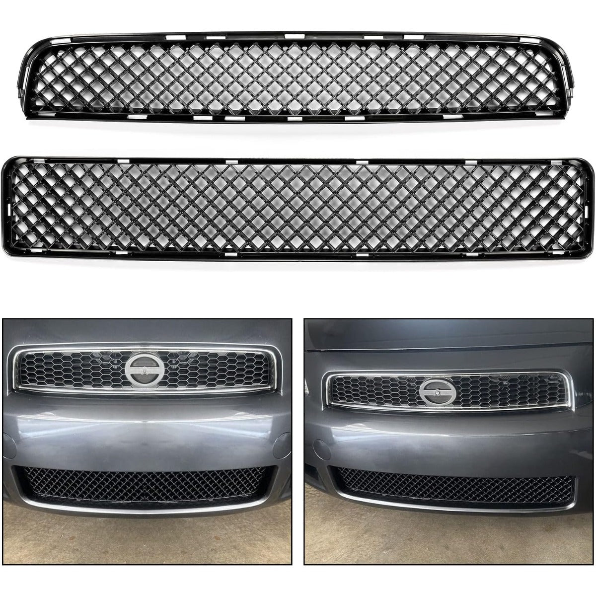 HECASA Front Upper + Lower Grill Compatible with 2005-2010 Scion tC Bumper Cover Mesh Hood Grille Black 2Pcs Replacement for SC1200104 SC1036105