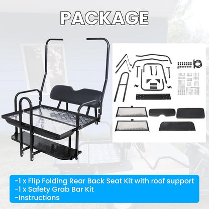 Black Rear Flip Back Seat Compatible with 1982-2000.5 Club Car DS Model Golf Cart 1102 LBS Weight Capacity Heavy Duty Steel Frame Flip Folding Rear Back Seat Kit LYA-100