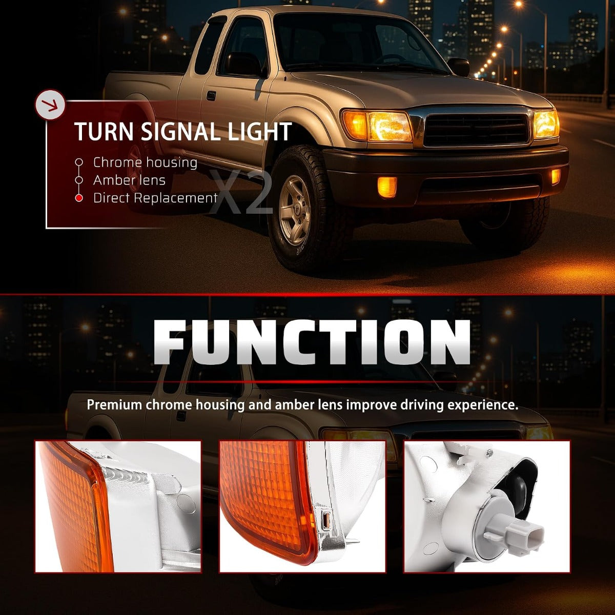 HECASA Pair Turn Signal Lights w/Bulb Compatible with 1998 1999 2000 Toyota Tacoma, Front Turn Signal Lamp Assembly Driver and Passenger Side Replacement for TO2530128 TO2531128, Amber Lens