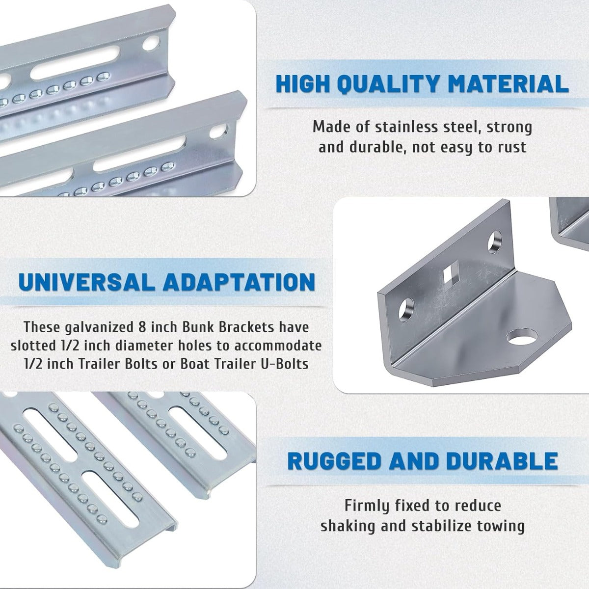 ECOTRIC Galvanized Swivel Top Bunk Bracket Kit Compatible with 2 x 4 Boat Trailer Crossmember - Ski Boat, Fishing Boat or Sailboat