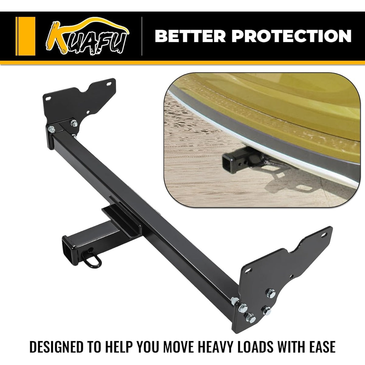 2-Inch Receiver Class 3 Trailer Hitch Compatible with 2018-2024 Volkswagen Tiguan All Black Towing Hitch Receiver