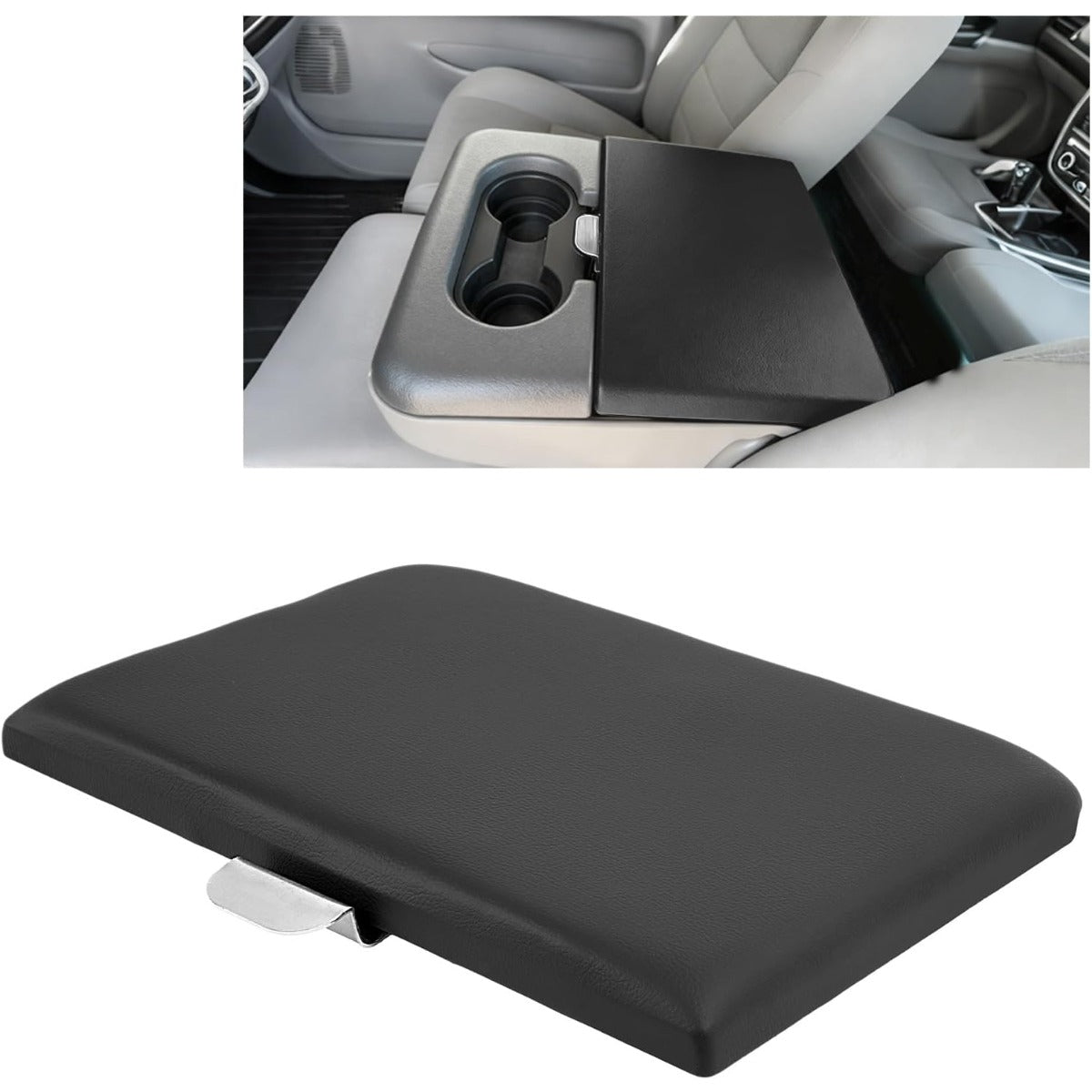 Center Console Lid Compatible with 1999-2010 Ford F-250 F-350 Super Duty Plastic & Aluminium Powder Coated Black