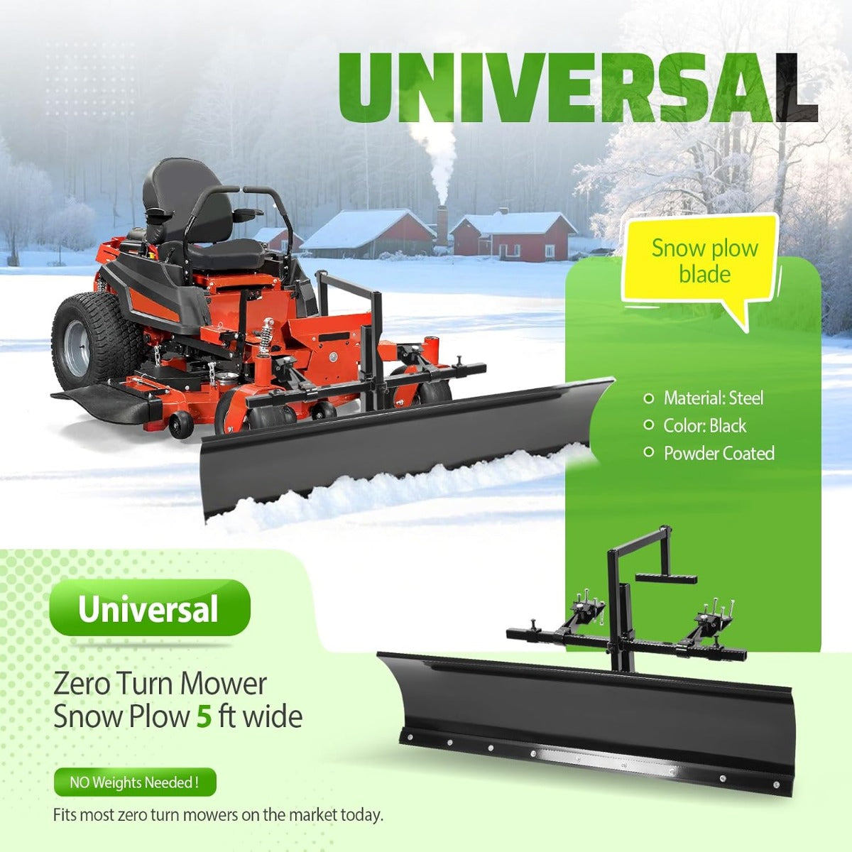 WUTIST 60 In Snow Plow Blade Compatible with Turn Mower Snow Plow 5FT Wide
