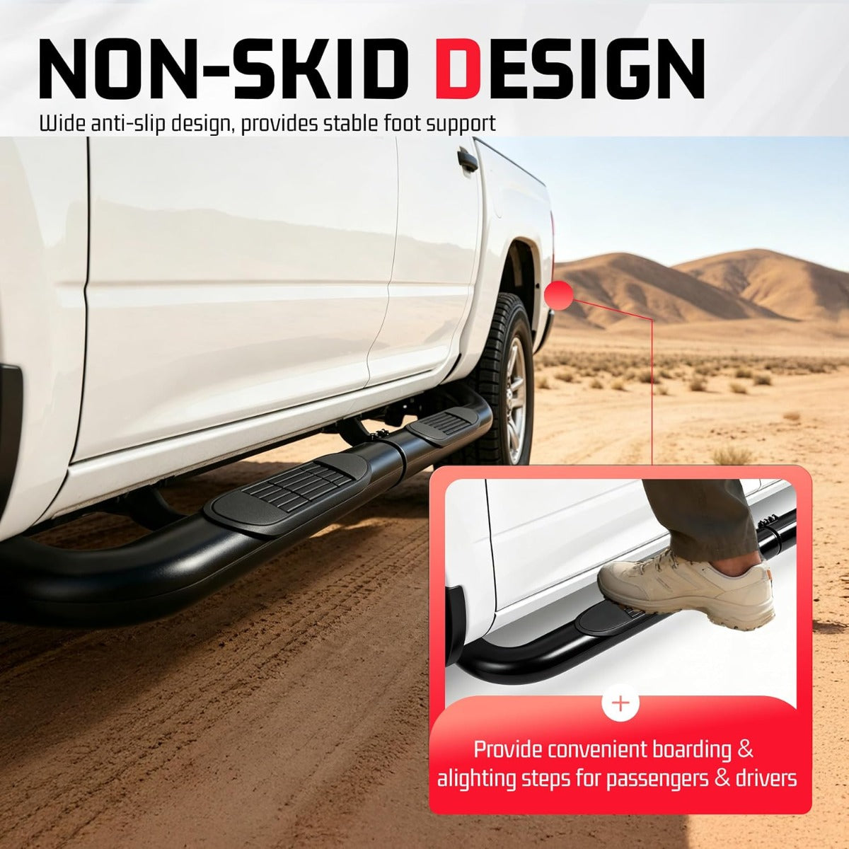 ALMULOO Pair Side Steps Compatible with 2004-2012 Chevy Chevrolet Colorado & GMC Canyon Crew Cab Running Boards Step Bars Steel+Plastic Powder Coated Black Left + Right Side