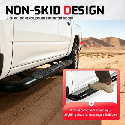 ALMULOO Pair Side Steps Compatible with 2004-2012 Chevy Chevrolet Colorado & GMC Canyon Crew Cab Running Boards Step Bars Steel+Plastic Powder Coated Black Left + Right Side