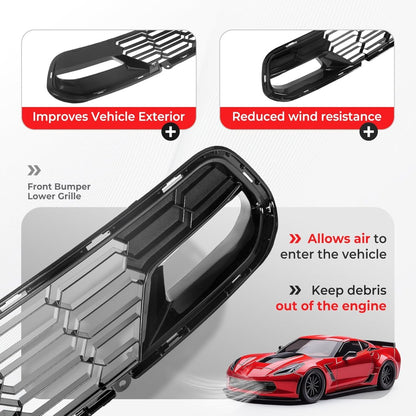 Front Bumper Lower Grille Compatible with 2014-2019 Chevrolet Corvette C7 All Models Z06 Style w/o Front Camera Bracket Painted Glossy Black