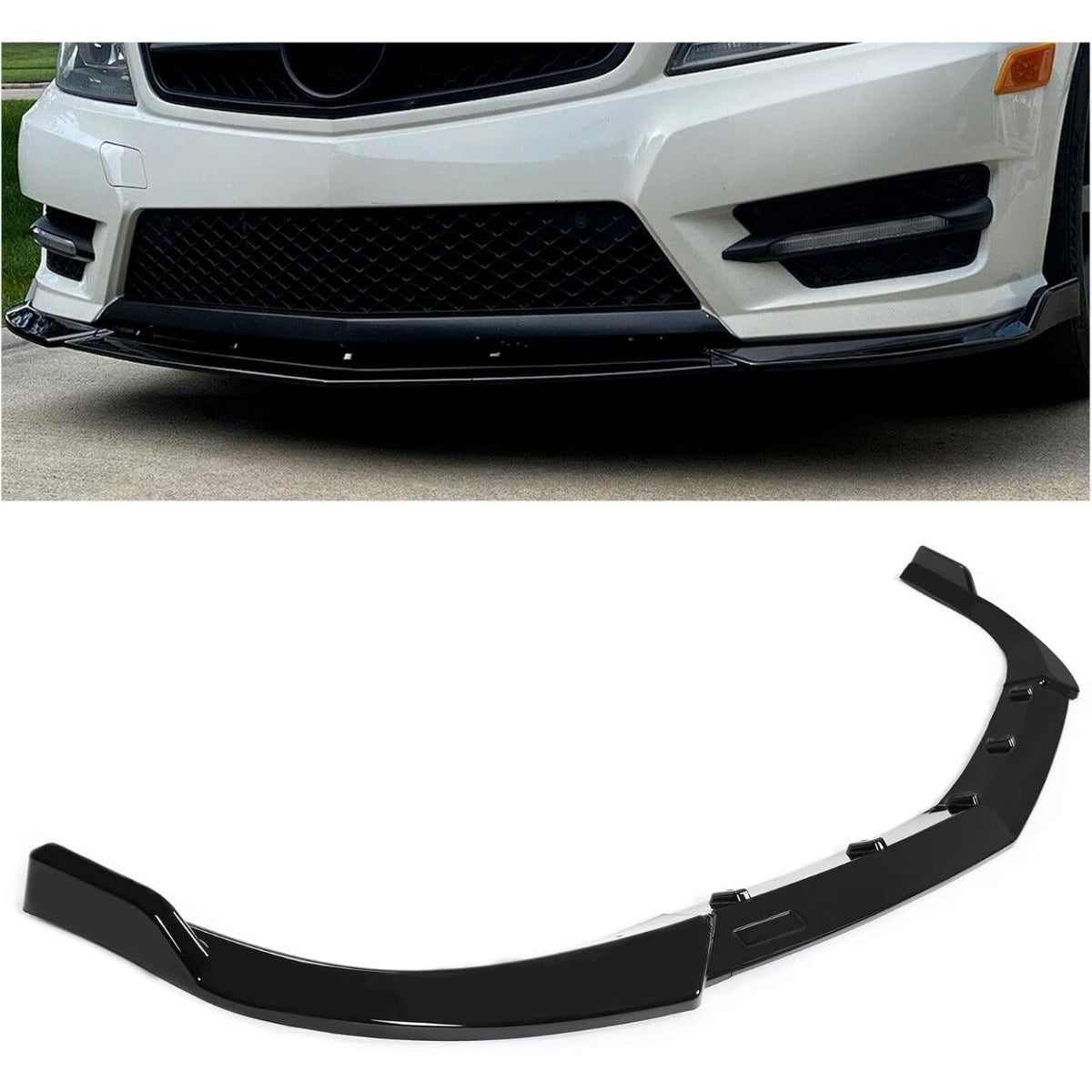 KUAFU 3Pcs Front Bumper Lip Splitter Compatible with 2012-2014 Mercedes Benz W204 C180 C200 C220 C250 C300 Sport Models Under Chin Spoiler Air Dam (Black)