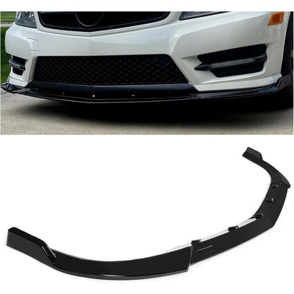 KUAFU 3Pcs Front Bumper Lip Splitter Compatible with 2012-2014 Mercedes Benz W204 C180 C200 C220 C250 C300 Sport Models Under Chin Spoiler Air Dam (Black)