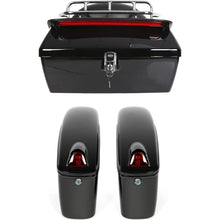 Black Universal Hard Saddle Bag Trunk Tail Box w/Top Rack & Backrest & Tail Light  for Yamaha Cruiser