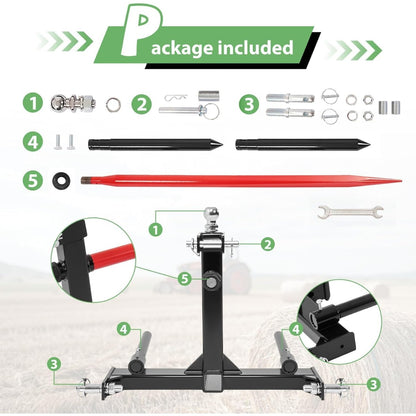 Wutist 3 Hay Spear Gooseneck Drawbar Trailer Hitch All Tractors 3000lbs W/
