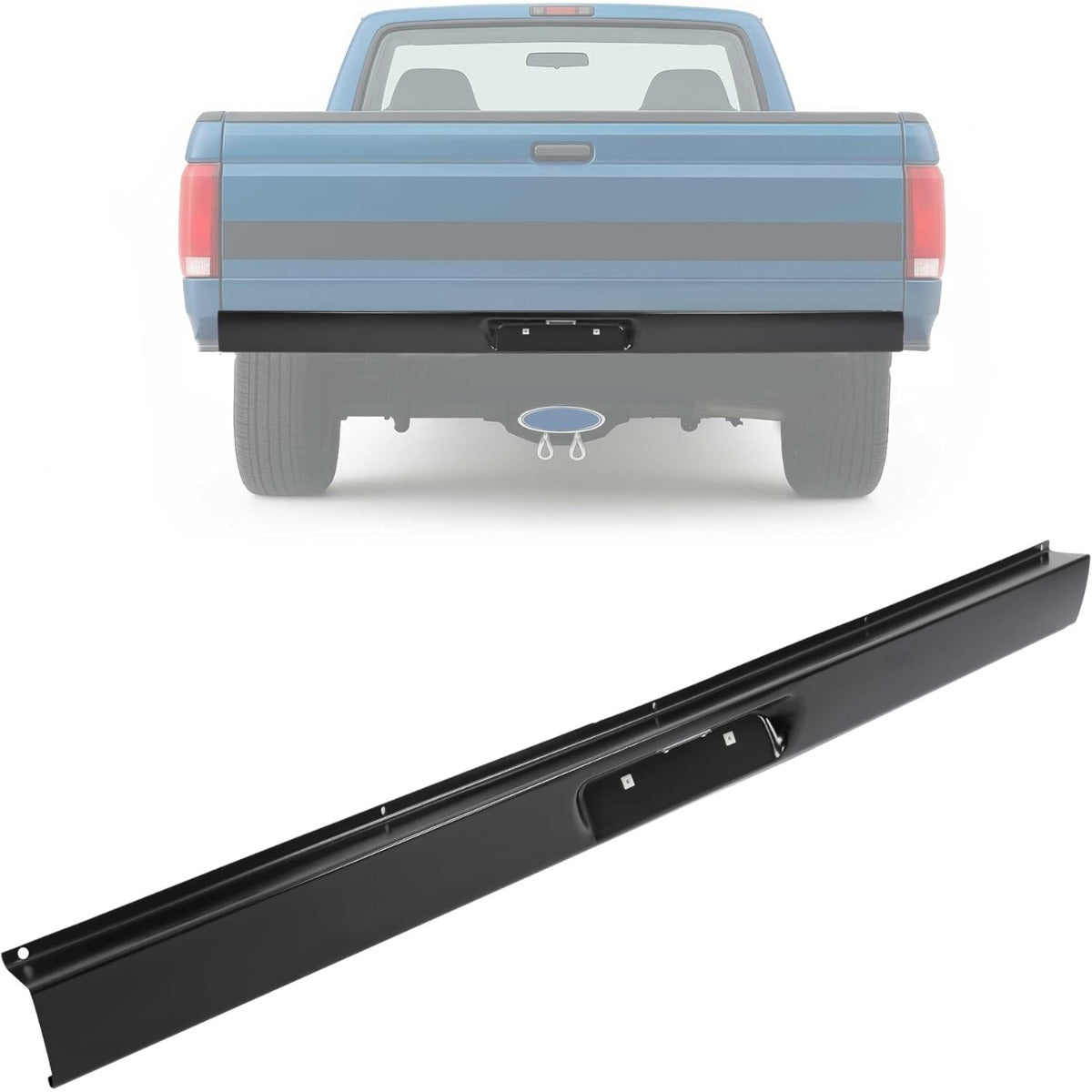 KUAFU Rear Roll Pan Compatible with 1987-1996 Ford F150 Styleside/Fleetside Bed W/LED License Light and Plate Box Bumper Rollpan Face Bar Steel Black
