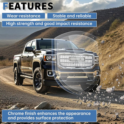 Front Upper Grille Compatible with 2016-2018 GMC Sierra 1500 Base SLE SLT Denali Style Chrome Bumper Hood Grill Silvery