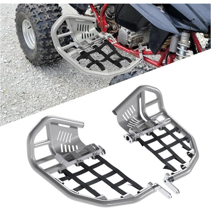 Nerf Bars Foot Pegs Compatible with All Years Honda 400EX 400X (Silvery Nerfs & Black Nets)