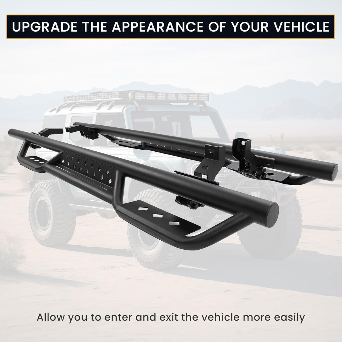 Running Boards Drop Side Step Compatible with 2021-2025 Ford Bronco 4-Door Models Heavy Duty Black Tube Rock Slider Rails Step Bars
