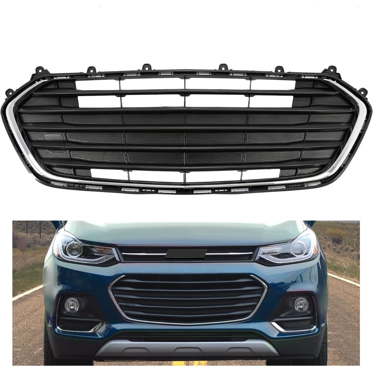 Front Bumper Lower Bottom Grille Grill Compatible with 2017-2021 Chevy Chevrolet Trax Replacement for 42537706 42519611 GM1036196 Black+Silvery