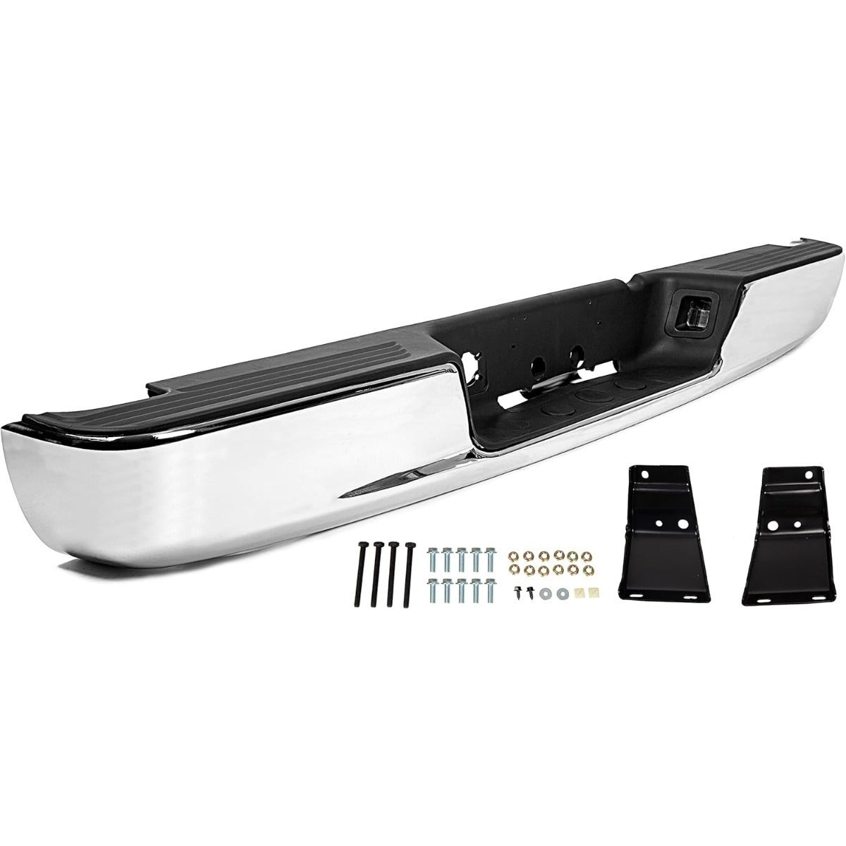 Rear Step Bumper Assembly Compatible With 2002-2008 Dodge Ram 1500 2003-2009 Ram 2500 3500 Replace for CH1103111 CH1103108 W/Top Pads & & license Plate lamp Chrome
