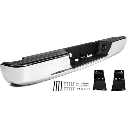 Rear Step Bumper Assembly Compatible With 2002-2008 Dodge Ram 1500 2003-2009 Ram 2500 3500 Replace for CH1103111 CH1103108 W/Top Pads & & license Plate lamp Chrome