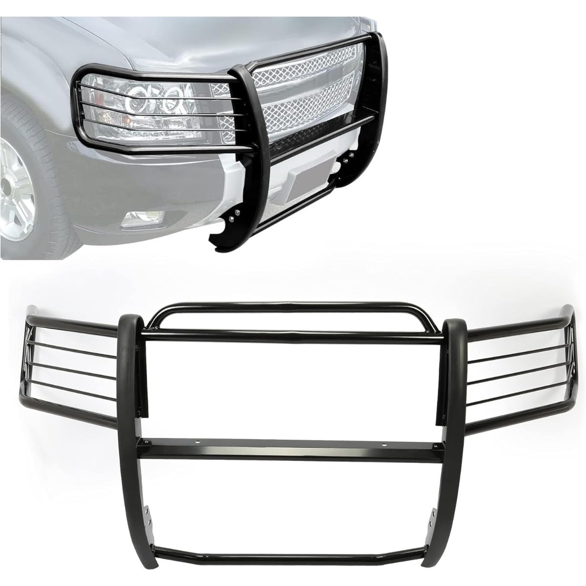 Brush Guard Compatible with 2007-2014 Chevy Chevrolet Suburban Tahoe Avalanche 1500 (New Body Style) Grille Grille Guard Front Bumper Protector Steel Powder Coated Black