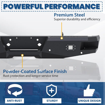 ECOTRIC Offroad Rear Bumper Compatible with 1999-2016 Ford F250 F350 Super Duty, W/2 18W LED Lights Powder Coated Heavy Duty Steel Black