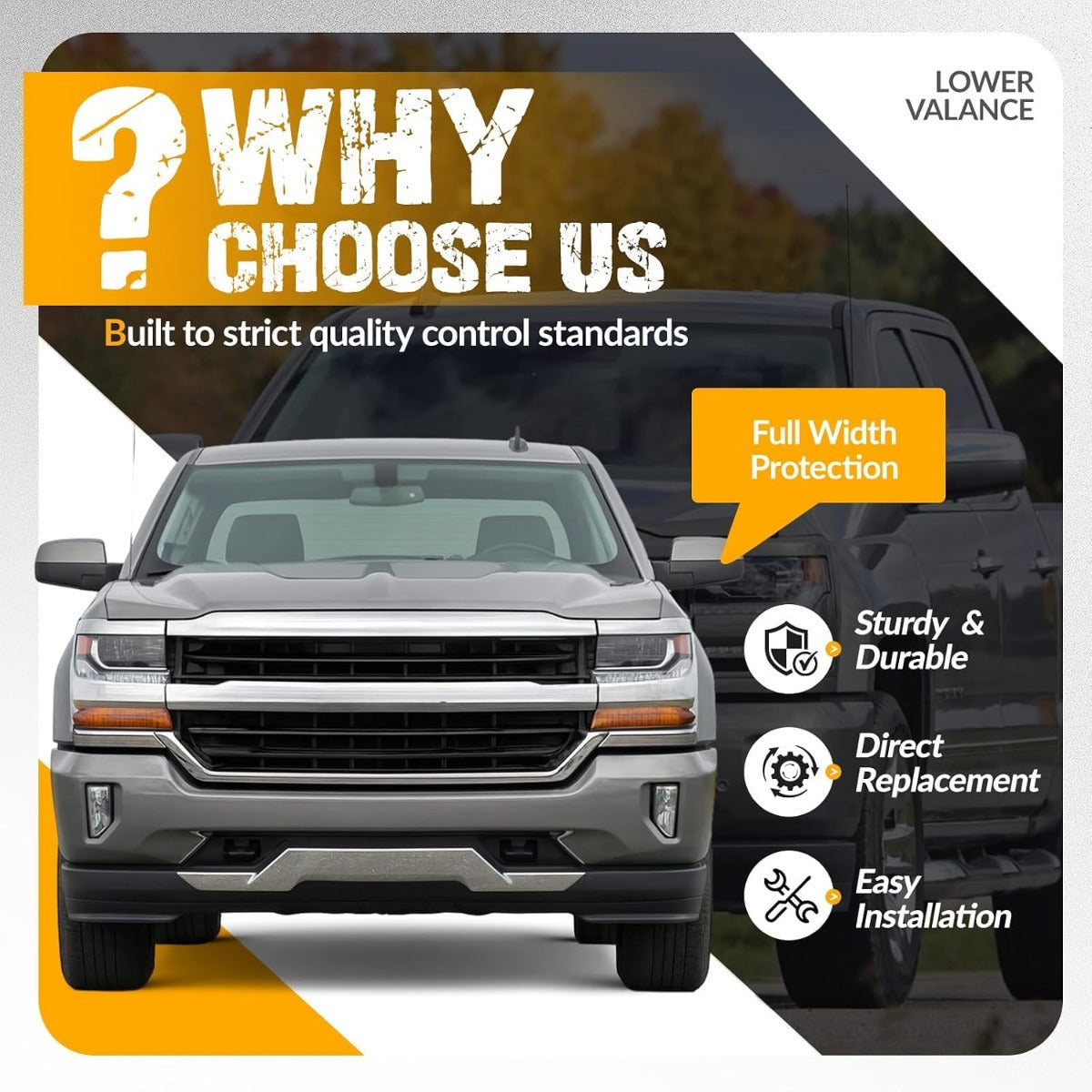 KUAFU Front Lower Bumper Valance 3PCS Panel Compatible with 2016-2018 Chevy Chevrolet Silverado 1500 2019 Silverado 1500 LD Replaces 84029815 Air Dam Spoiler w/Z71 Package & Skid Plate Plastic