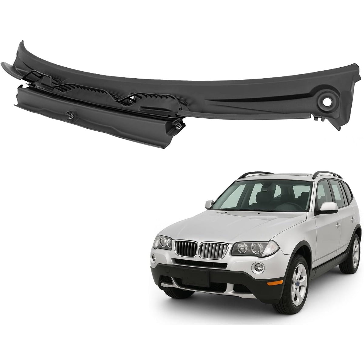 Windshield Wiper Cowl Panel Compatible with 2004-2008 BMW X3, Air Inlet Window Cover Cowl Top Panel 58759FQ Black Plastic PP