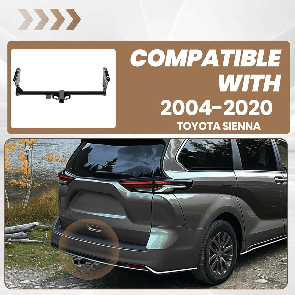 Rear Class 3 2” Trailer Hitch Compatible with 2004-2020 Toyota Sienna All Styles Replacement for 75237 Towing Receiver Steel Black