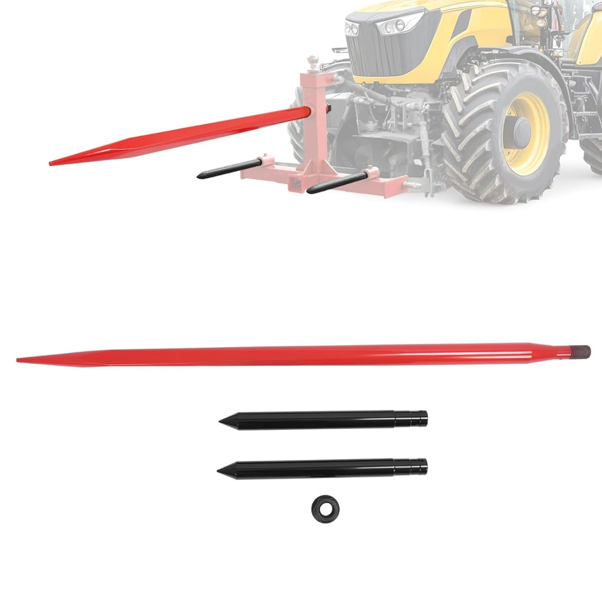 49 Inches Hay Bale Spear 3000 lbs W/Stabilizers Pair Fit for Skid Steer Tractors Loaders Hay Bale Forks Tractor Attachment Quick Attach Spears 3PCS Red Steel