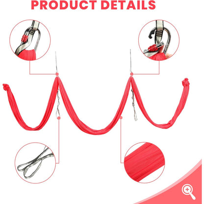 KUAFU 6.56 Yards Aerial Silks for Home Yoga Swing Therapy Swing Aerial | Hammock w/Extension Straps, o-Slings, Carabiners Red