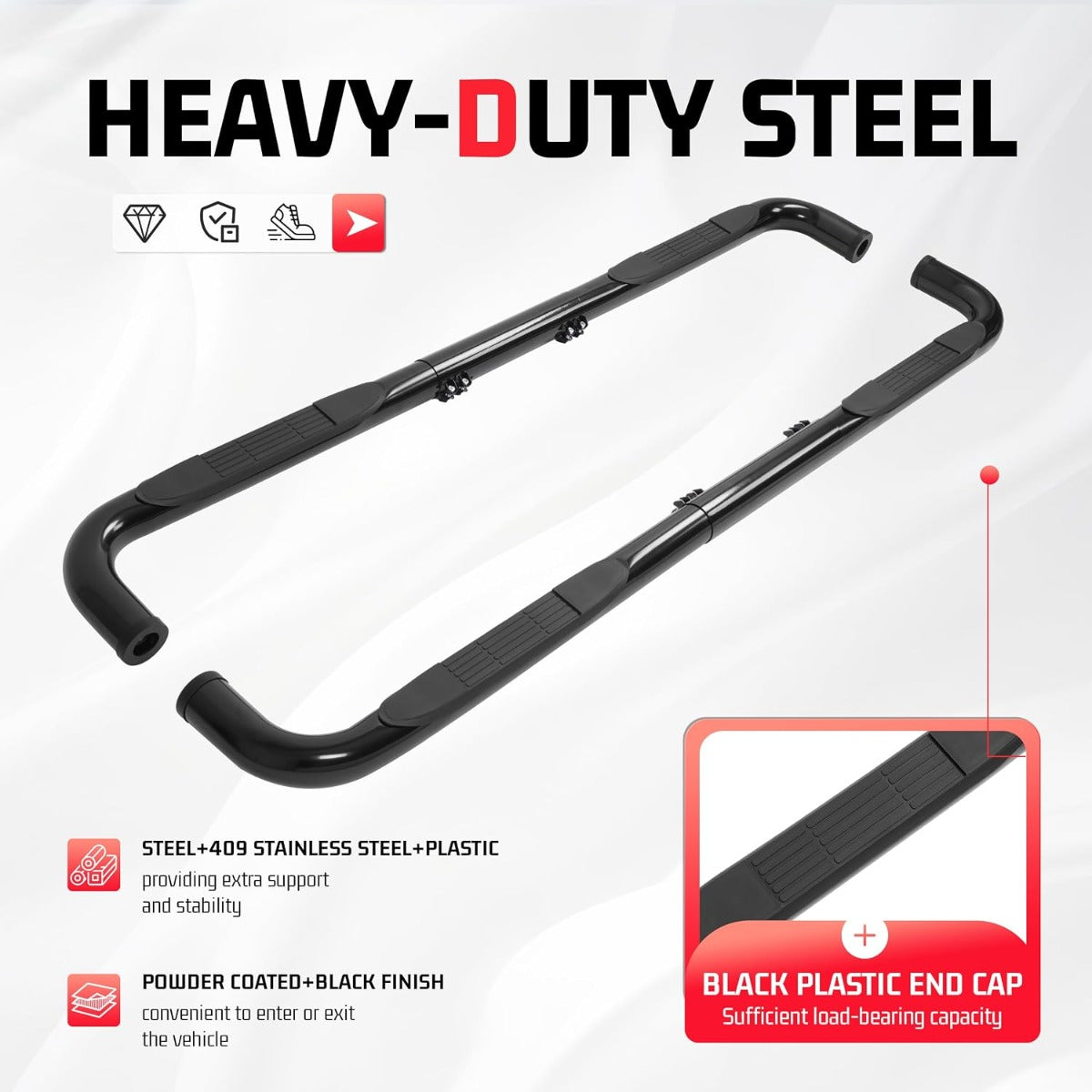 ALMULOO Side Step Compatible with 1999-2016 Chevrolet Silverado&GMC Sierra | Extended/Crew Cab Running Boards Step Bars Steel+409 Stainless Steel+Plastic Powder Coated Black