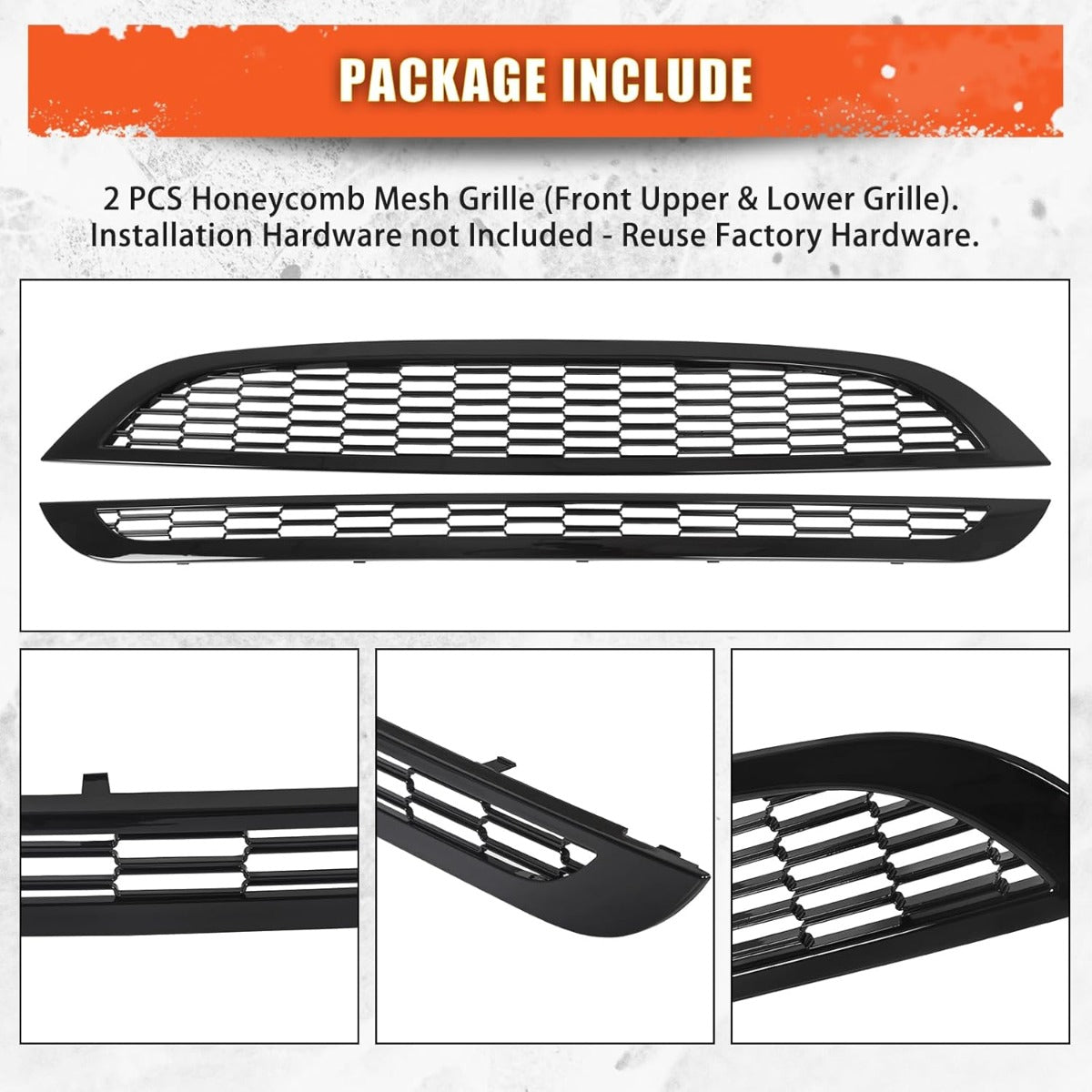 Front Upper & Lower Grill Compatible with 2002-2006 Mini Cooper R50 R52 R53 Bumper Hood Honeycomb Mesh Grille Glossy Black 2PCS
