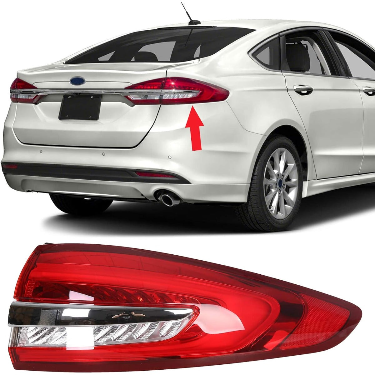 HECASA Tail Light Compatible with 2017 2018 2019 Ford Fusion Outer Taillight Rear Brake Lamp Red Lens Yellow Turn Signal Passenger Right Side RH Replacement for FO2805118 HS7Z13404J