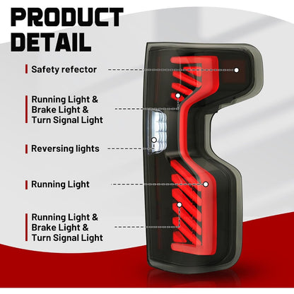 HECASA Full LED Tail Light Compatible with 2019-2023 Chevy Chevrolet Silverado 1500 2500HD 3500HD Pair Rear Brake Lamp DRL Left&Right Side Smoke Lens Black Housing Replacement for GM2800311 GM2801311