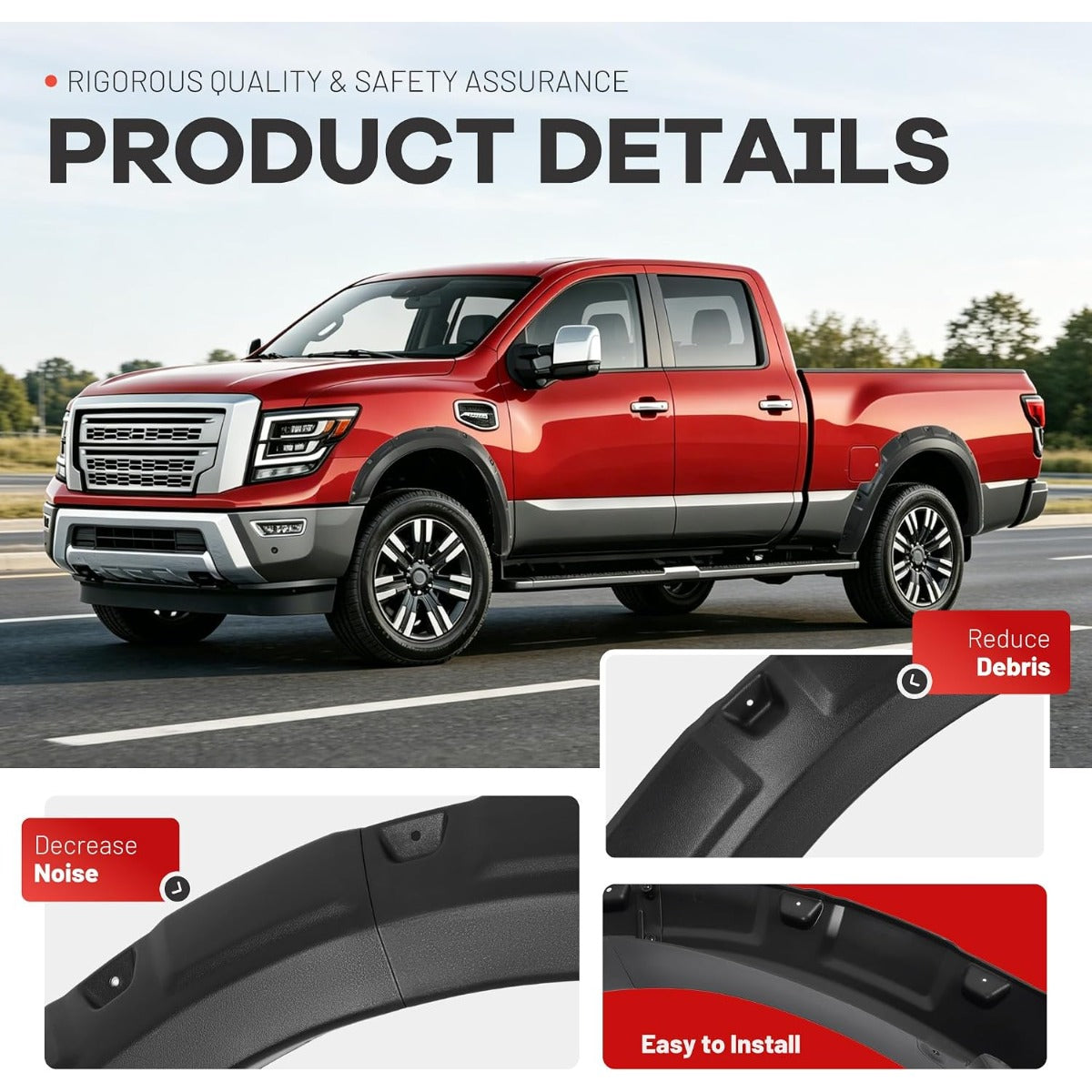 Fender Flares Compatible with 2017-2024 Nissan Titan | 4Pcs Wheel Arch Covers Plastic(PP) Textured Black