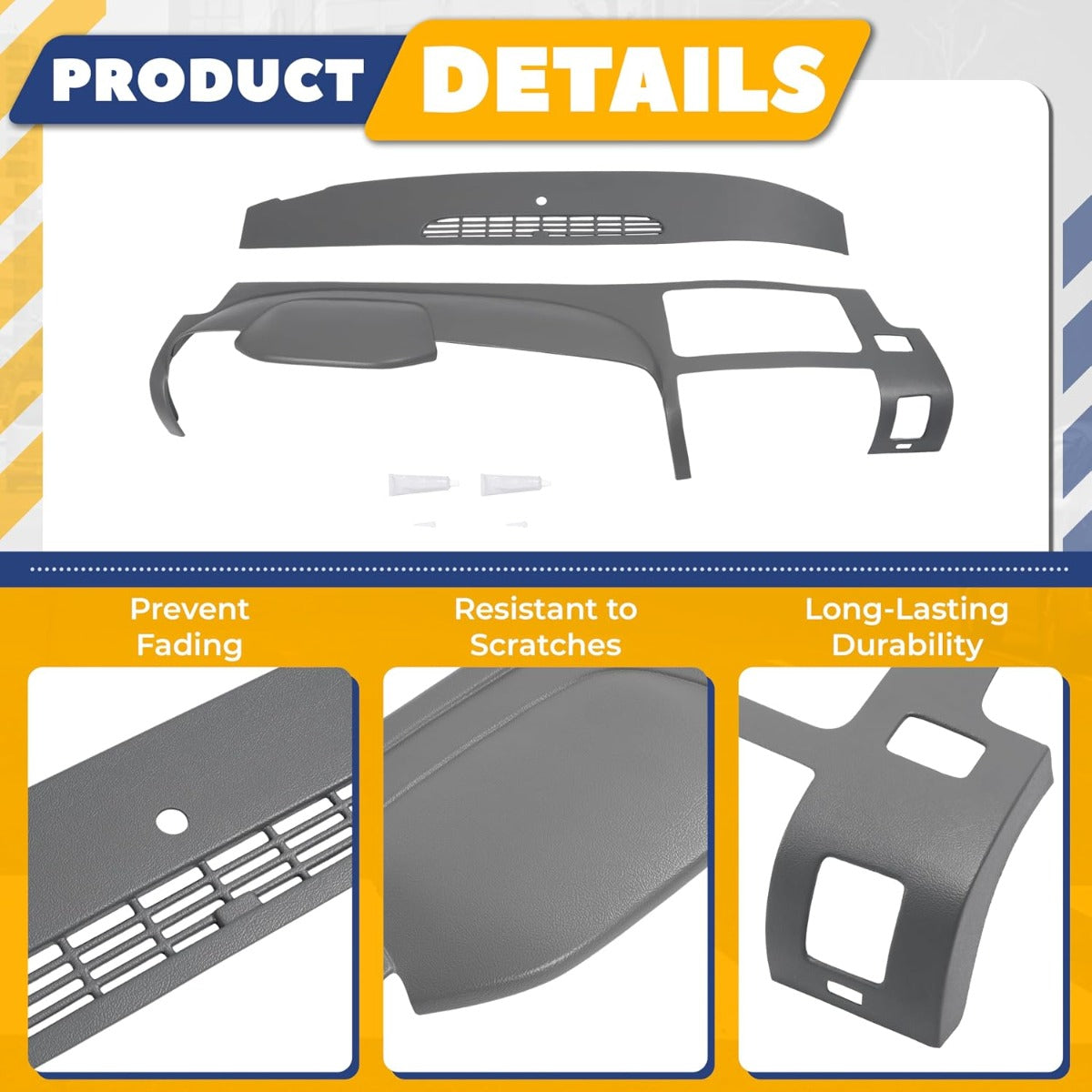 Dashboard Cover Compatible with 2007-2013 Chevrolet Silverado GMC Sierra Does Not Fit LTZ/Denali/SLT Models Fits Dual Glovebox Style Dashes Only Plastic(ABS) Painted+Textured Gray