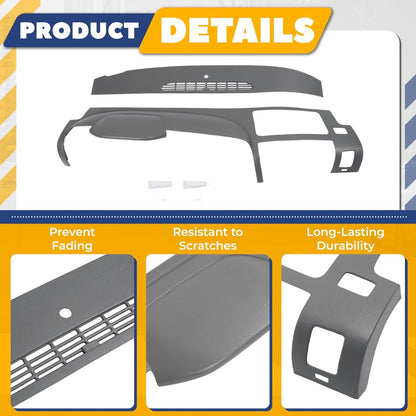 Dashboard Cover Compatible with 2007-2013 Chevrolet Silverado GMC Sierra Does Not Fit LTZ/Denali/SLT Models Fits Dual Glovebox Style Dashes Only Plastic(ABS) Painted+Textured Gray